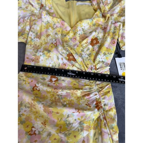 ASTR The Label Midi Dress Womens Small Yellow Rust Martina Floral Ruched NWT - Picture 9 of 14